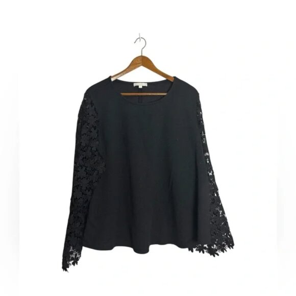 Eri + Ali for Anthropologie Delilah Black Long Sleeve Lace Top - Picture 3 of 7